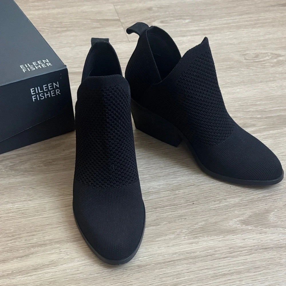 Eileen Fisher Joss-St Black Wedge Ankle Boots - 6
